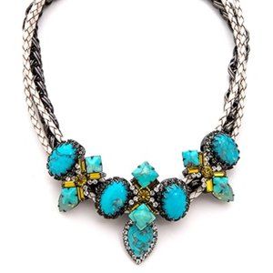 Elizabeth Cole Braided Leather Stone Station Necklace